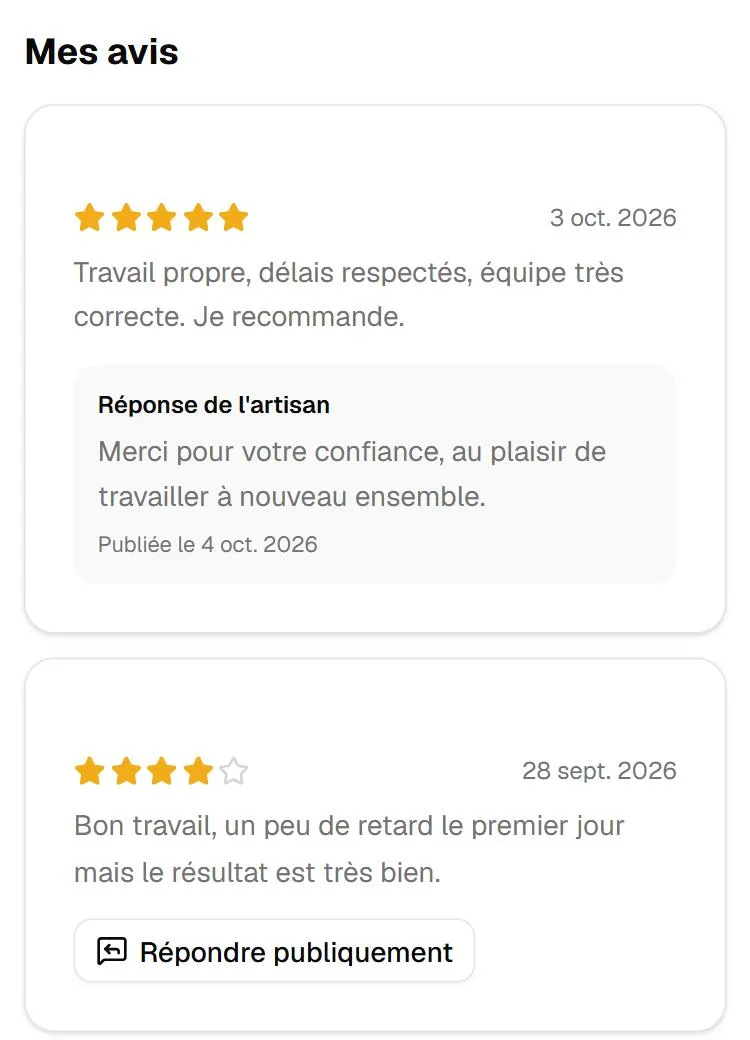 Capture d'écran de l'étape « Construire votre réputation » (données d'exemple)