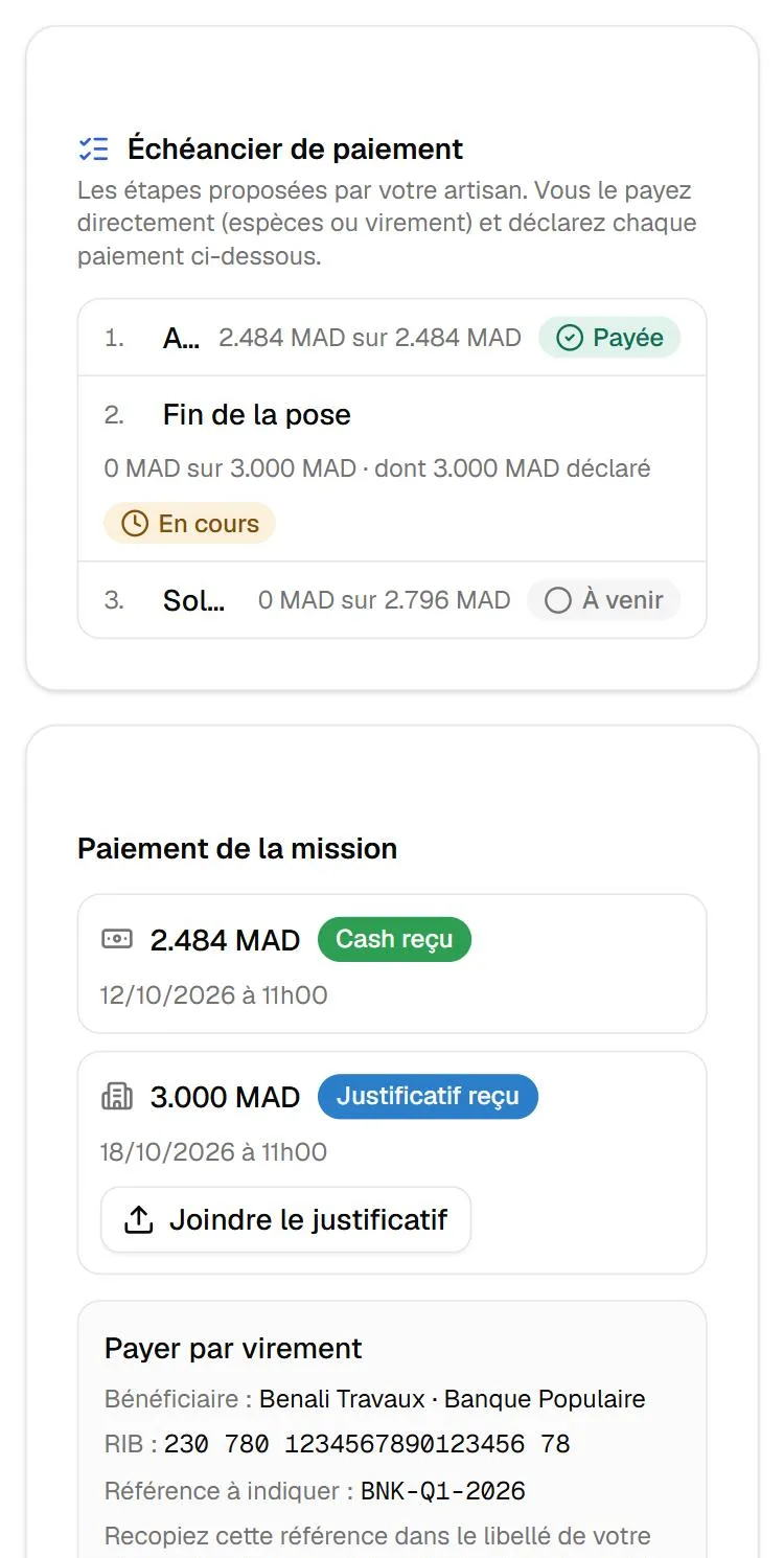 Capture d'écran de l'étape « Être payé directement, sans intermédiaire » (données d'exemple)
